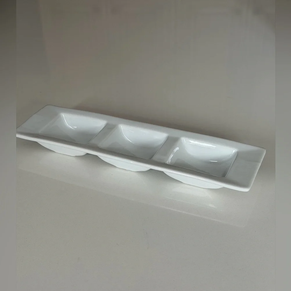 Crate and Barrel 3 part porcelain sauce dish
